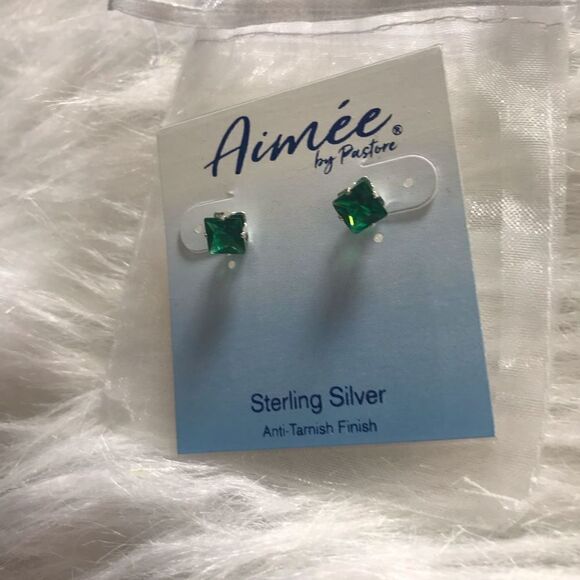Aimee by Pastore Green Earrings Sterling Silver May Stud - Picture 6 of 10
